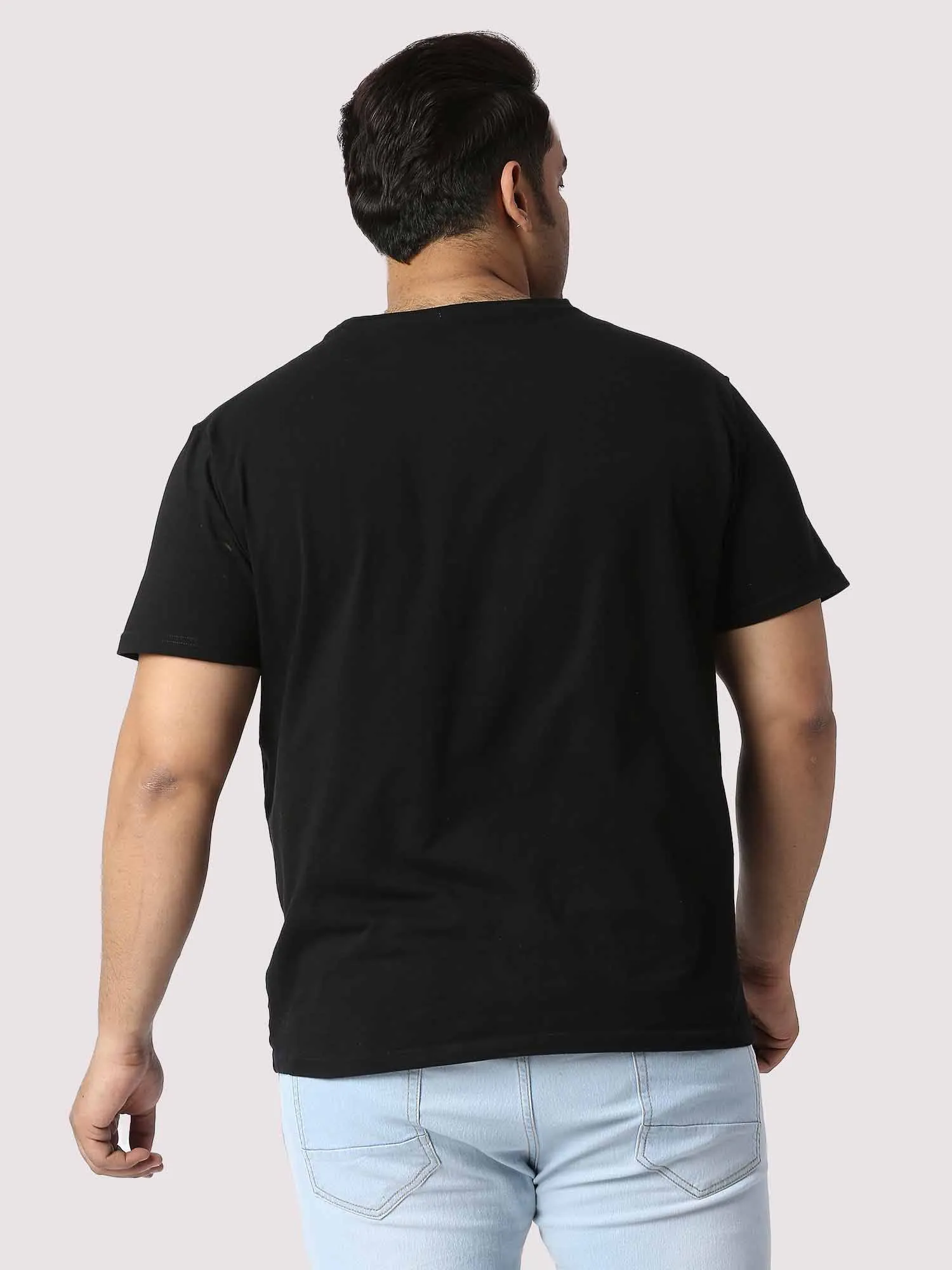 Men Plus Size Black Always Be Cool Printed Round Neck T-Shirt