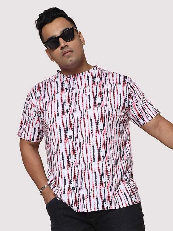 Men Plus Size Black & Red Spectrum Digital Printed Round Neck T-shirt