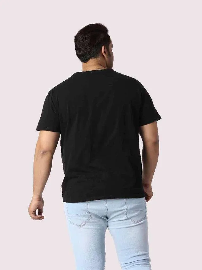 Men Plus Size Black Back Customised Printed Round Neck T-Shirt