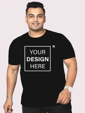 Men Plus Size Black Front Customised Printed Round Neck T-Shirt