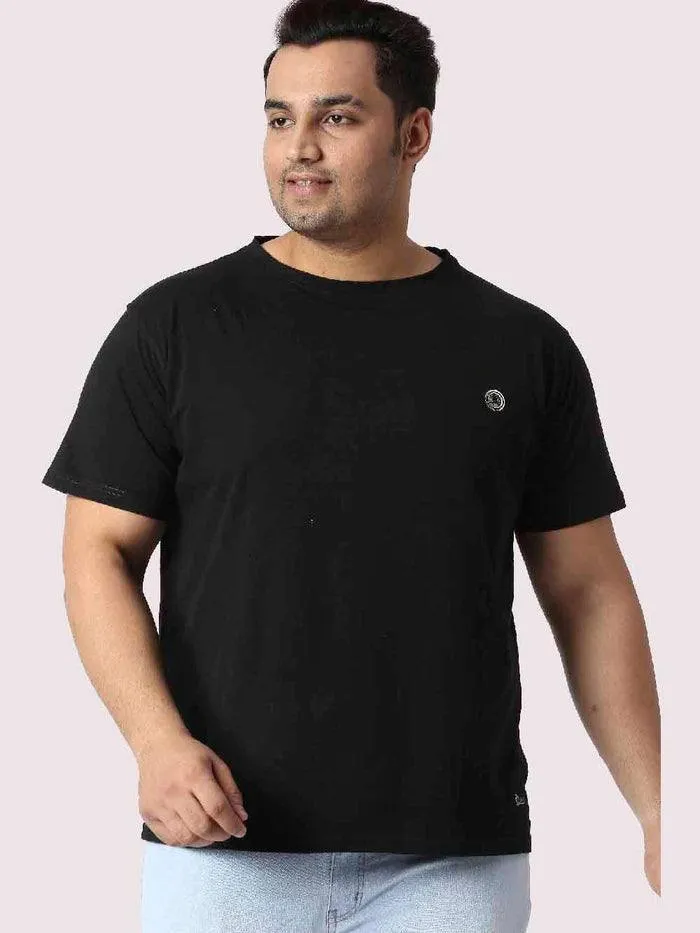 Men Plus Size Black Front Customised Printed Round Neck T-Shirt