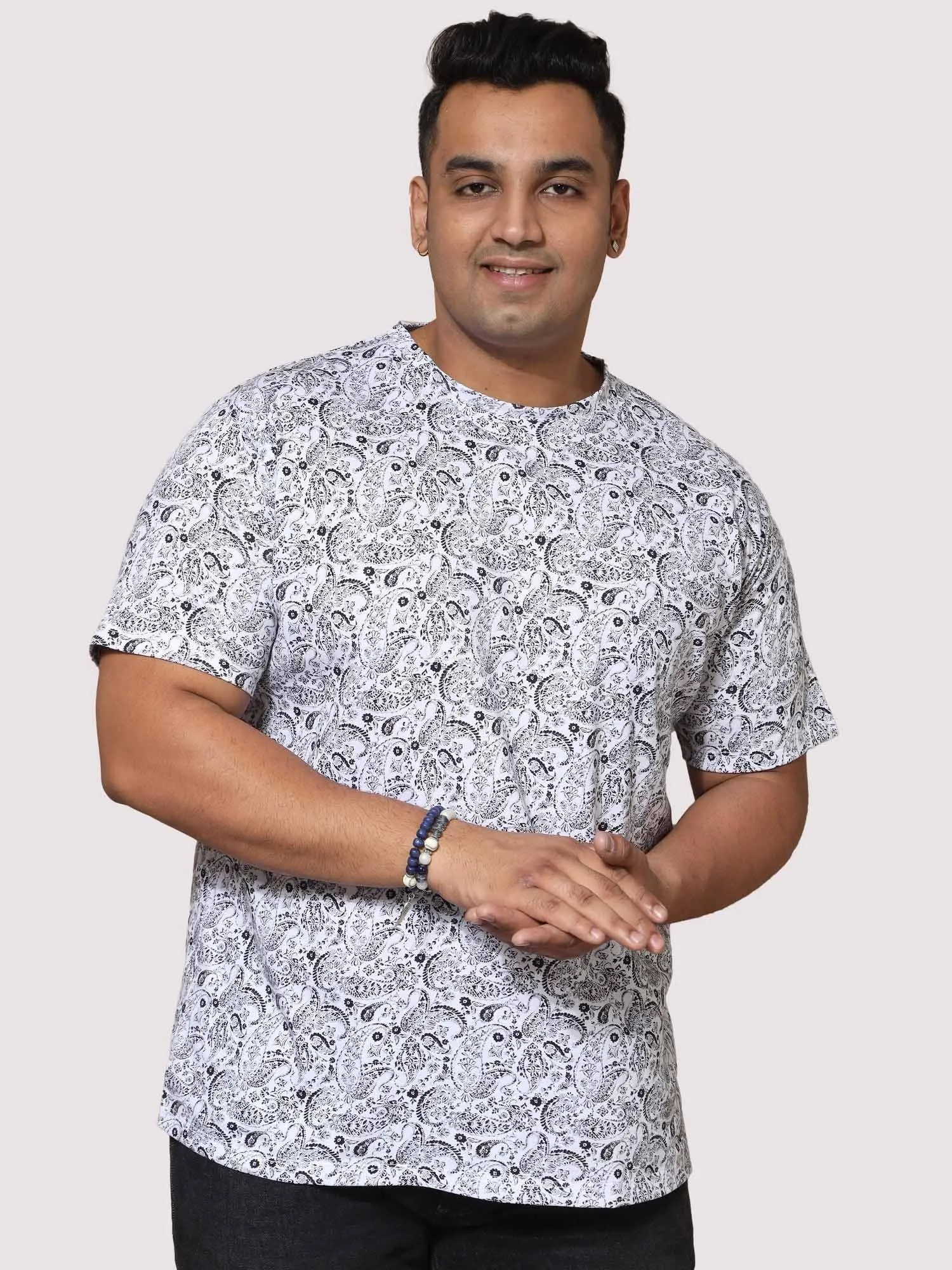 Men Plus Size Black Paisley Digital Printed POLO COLOUR T-Shirt