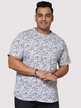 Men Plus Size Black Paisley Digital Printed POLO COLOUR T-Shirt