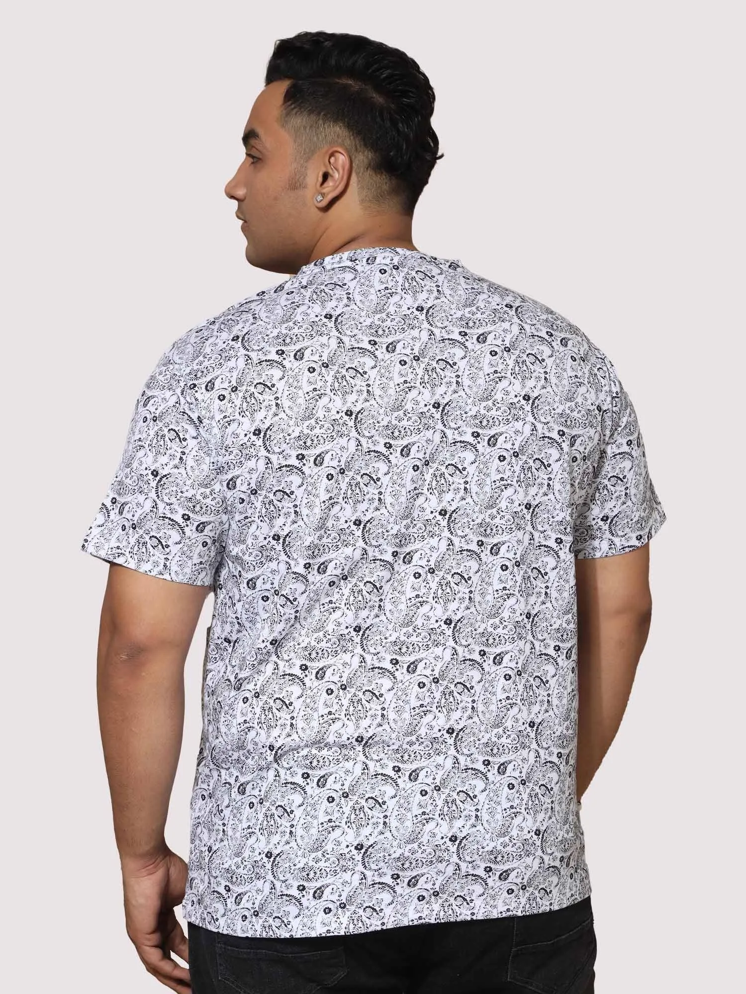 Men Plus Size Black Paisley Digital Printed POLO COLOUR T-Shirt