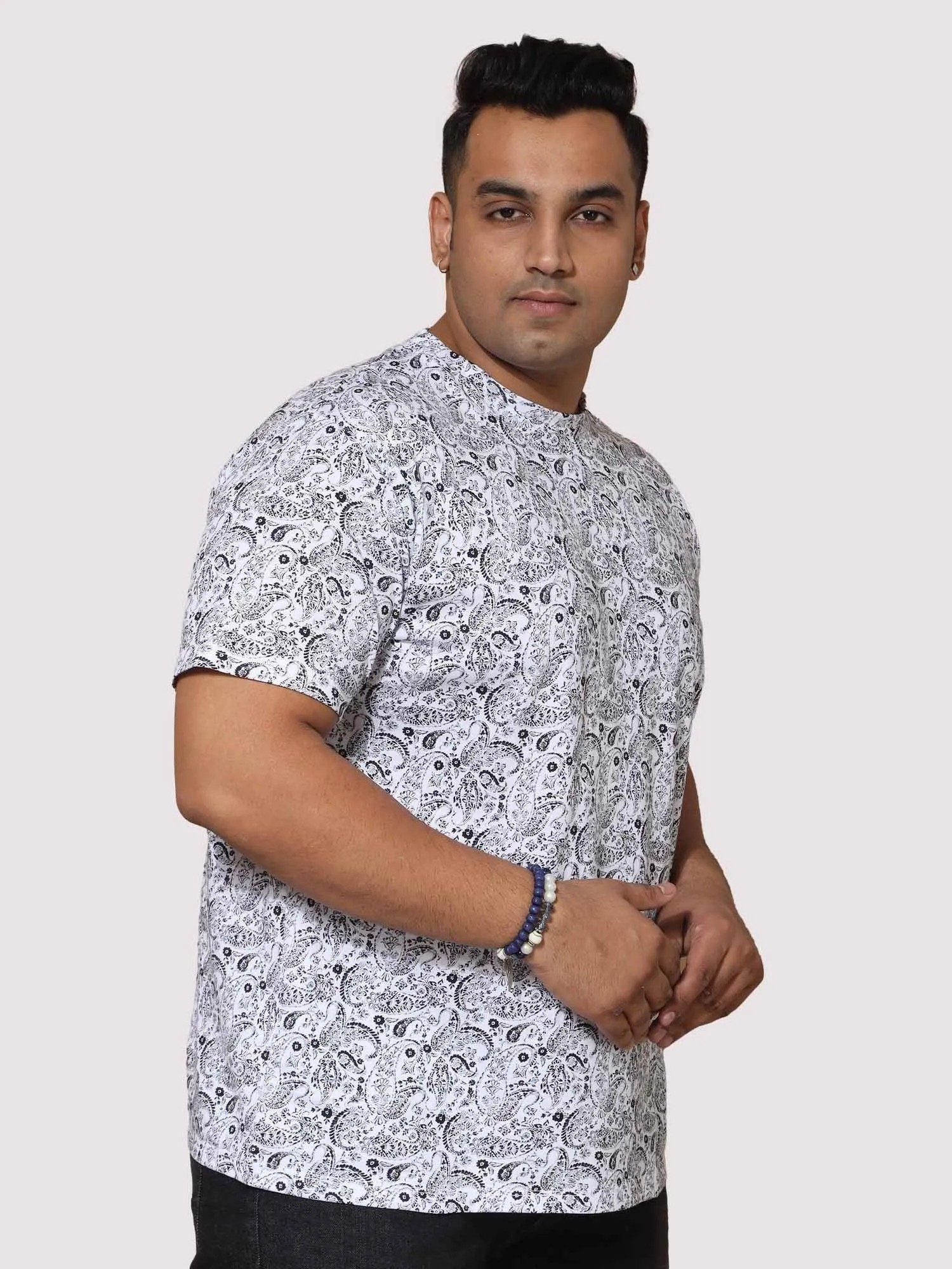 Men Plus Size Black Paisley Digital Printed POLO COLOUR T-Shirt