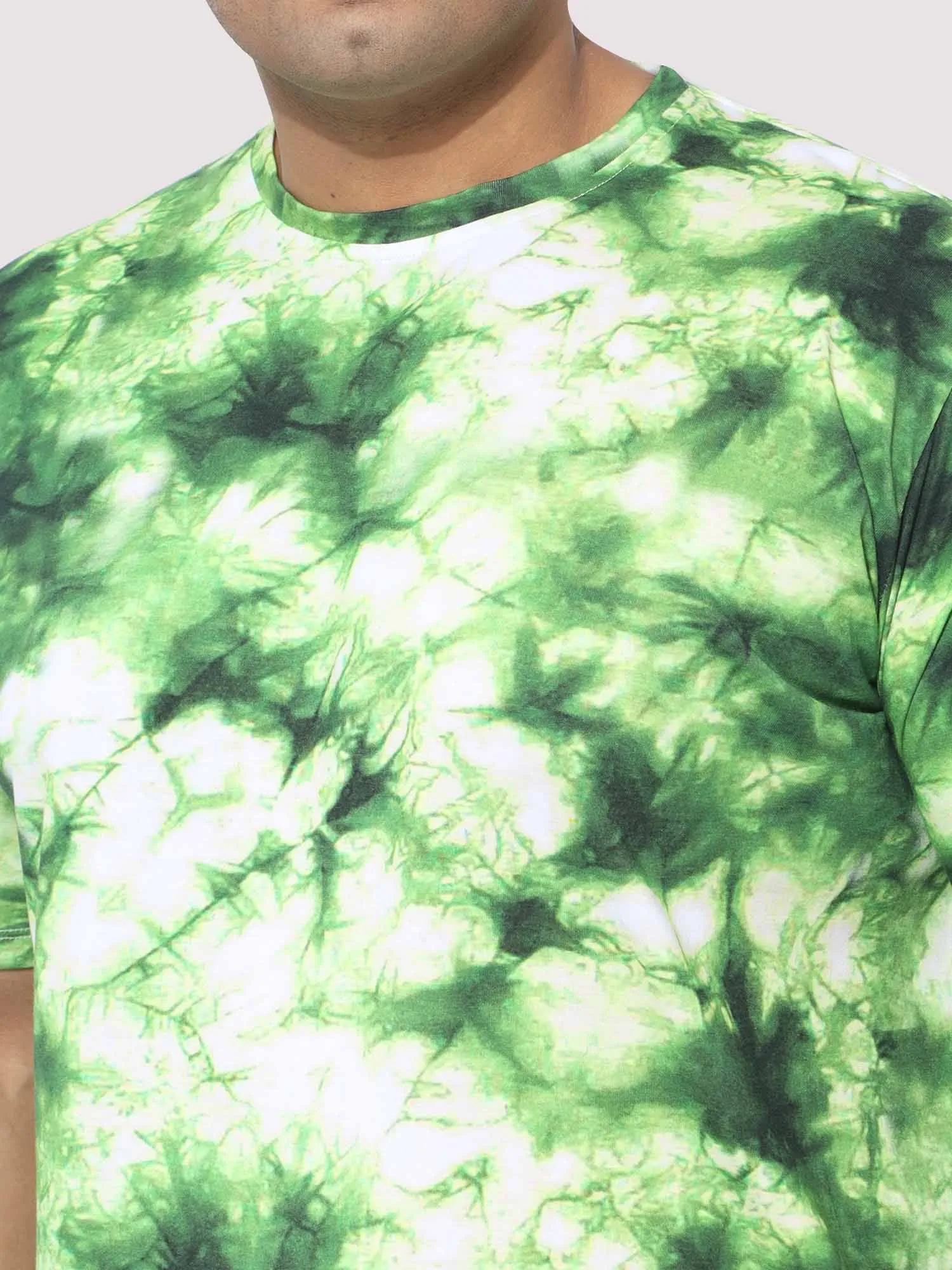 Men Plus Size Green Tie Dye Texture Digital Printed Round Neck T-Shirt
