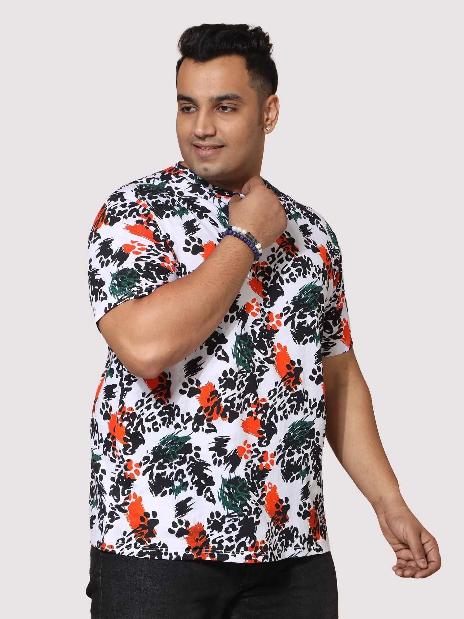 Men Plus Size Leopard Digital Printed Round Neck T-Shirt