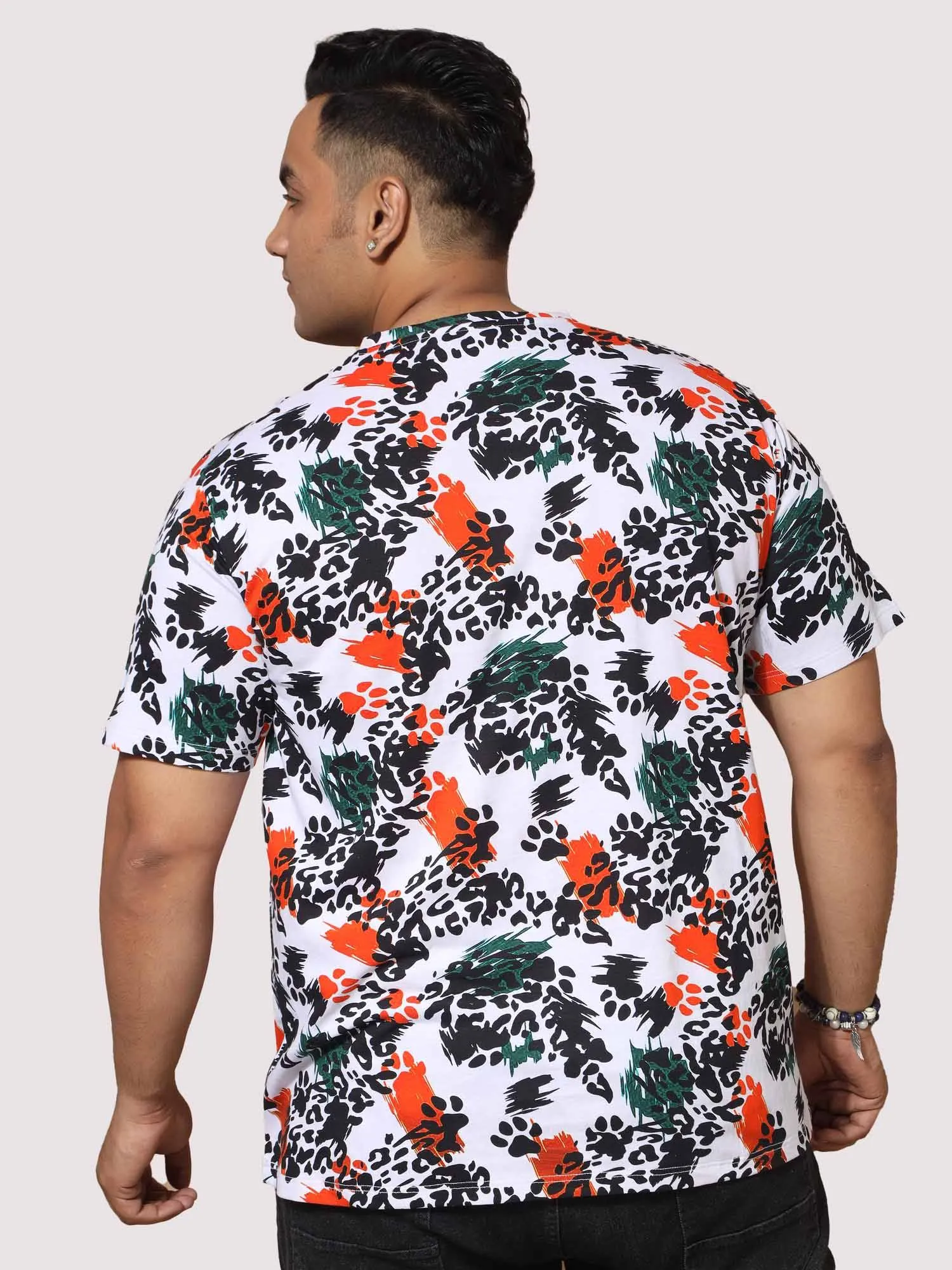 Men Plus Size Leopard Digital Printed Round Neck T-Shirt