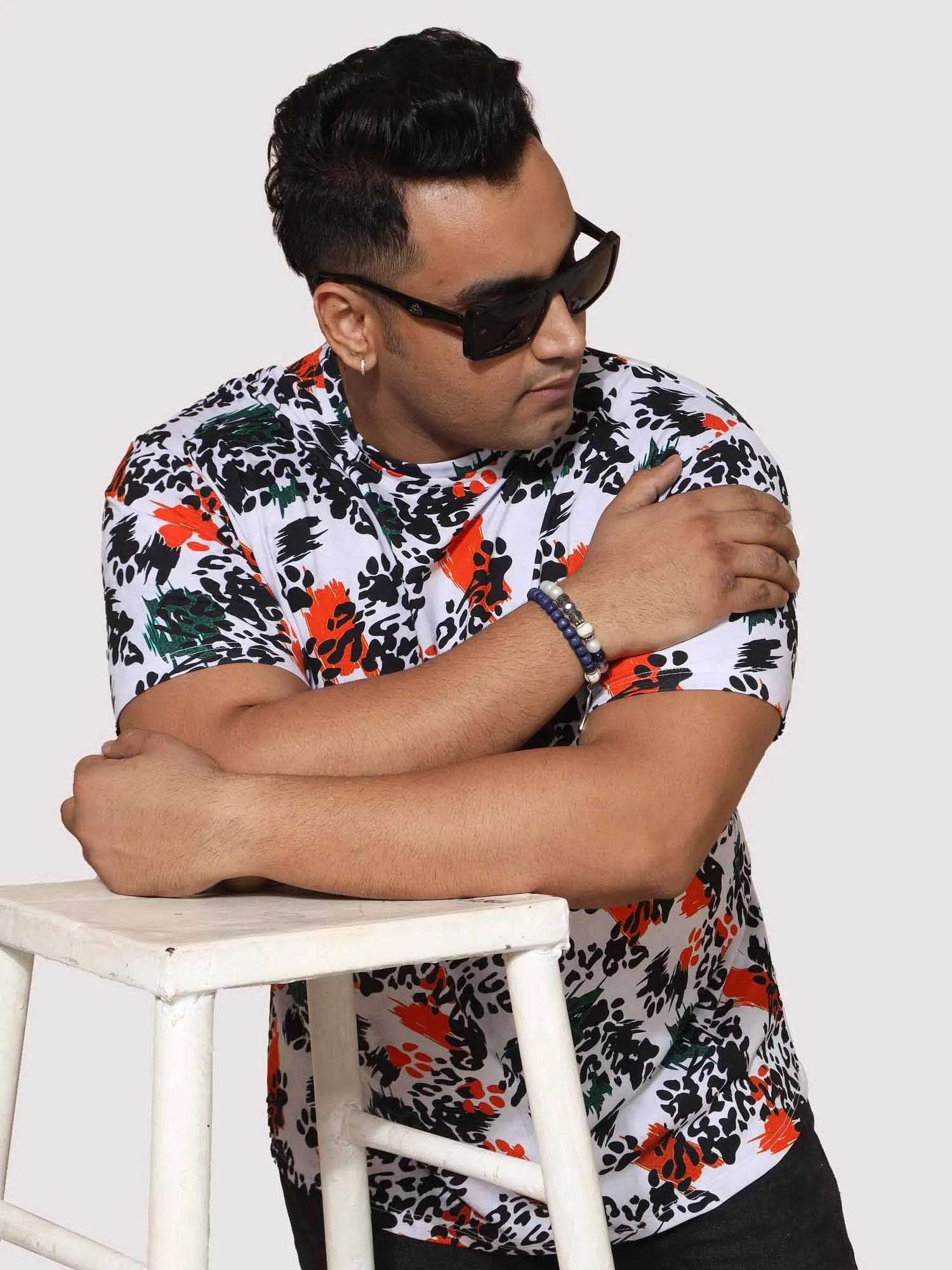 Men Plus Size Leopard Digital Printed Round Neck T-Shirt