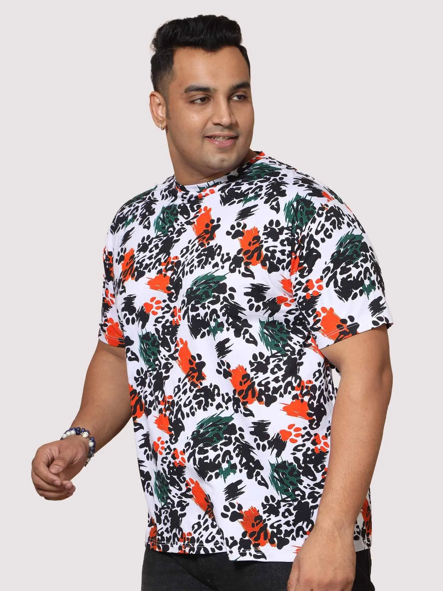 Men Plus Size Leopard Digital Printed Round Neck T-Shirt