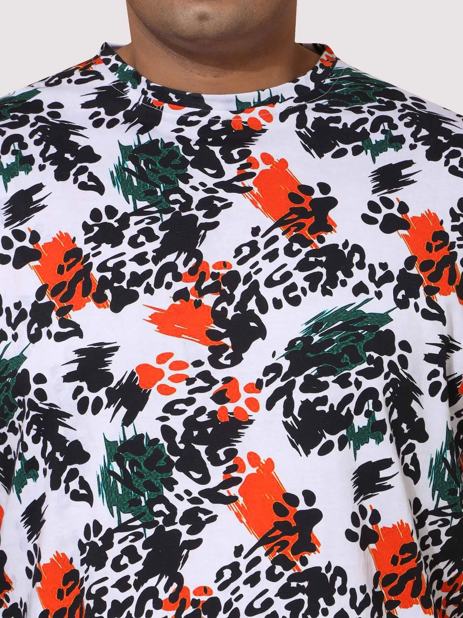 Men Plus Size Leopard Digital Printed Round Neck T-Shirt