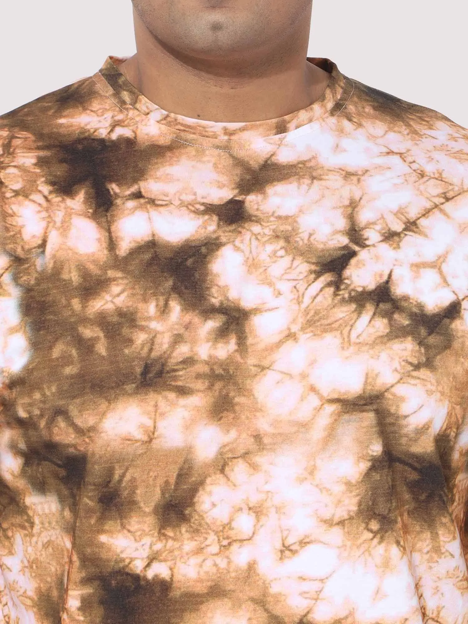 Men Plus Size Mustard Tie Dye Texture Digital Printed Round Neck T-Shirt