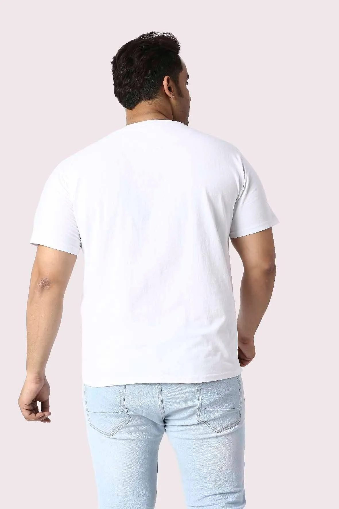 Men Plus Size WhIte Monkey with Goggles Printed Round Neck T-Shirt
