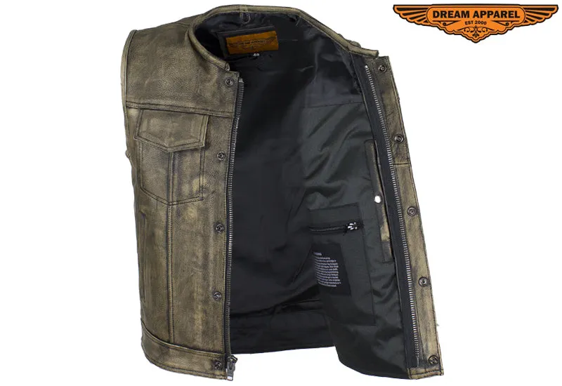 Men's Distressed Brown Leather Motorcycle Club Vest
