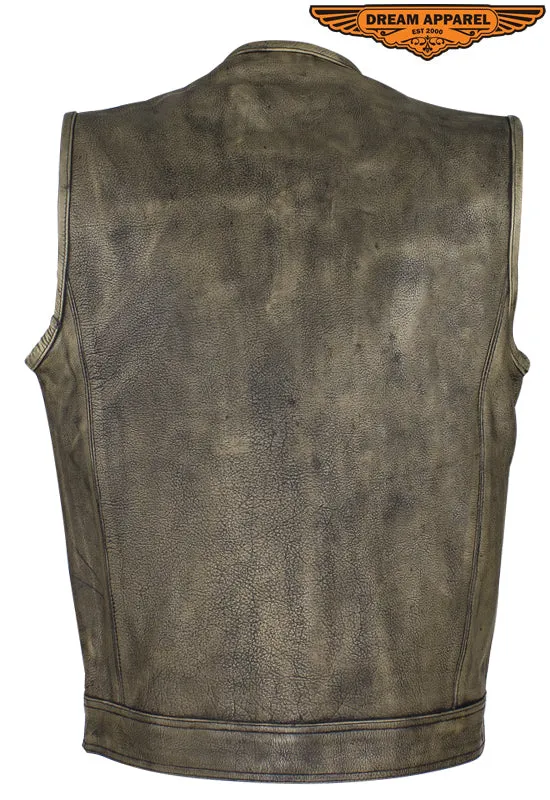 Men's Distressed Brown Leather Motorcycle Club Vest
