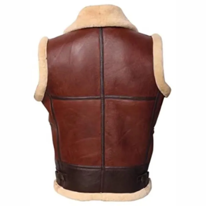 Men's Reddish Brown Faux Shearling Sheepskin Leather Vest