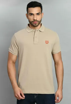 Men's Solid Beige Smart Fit Polo T-Shirt