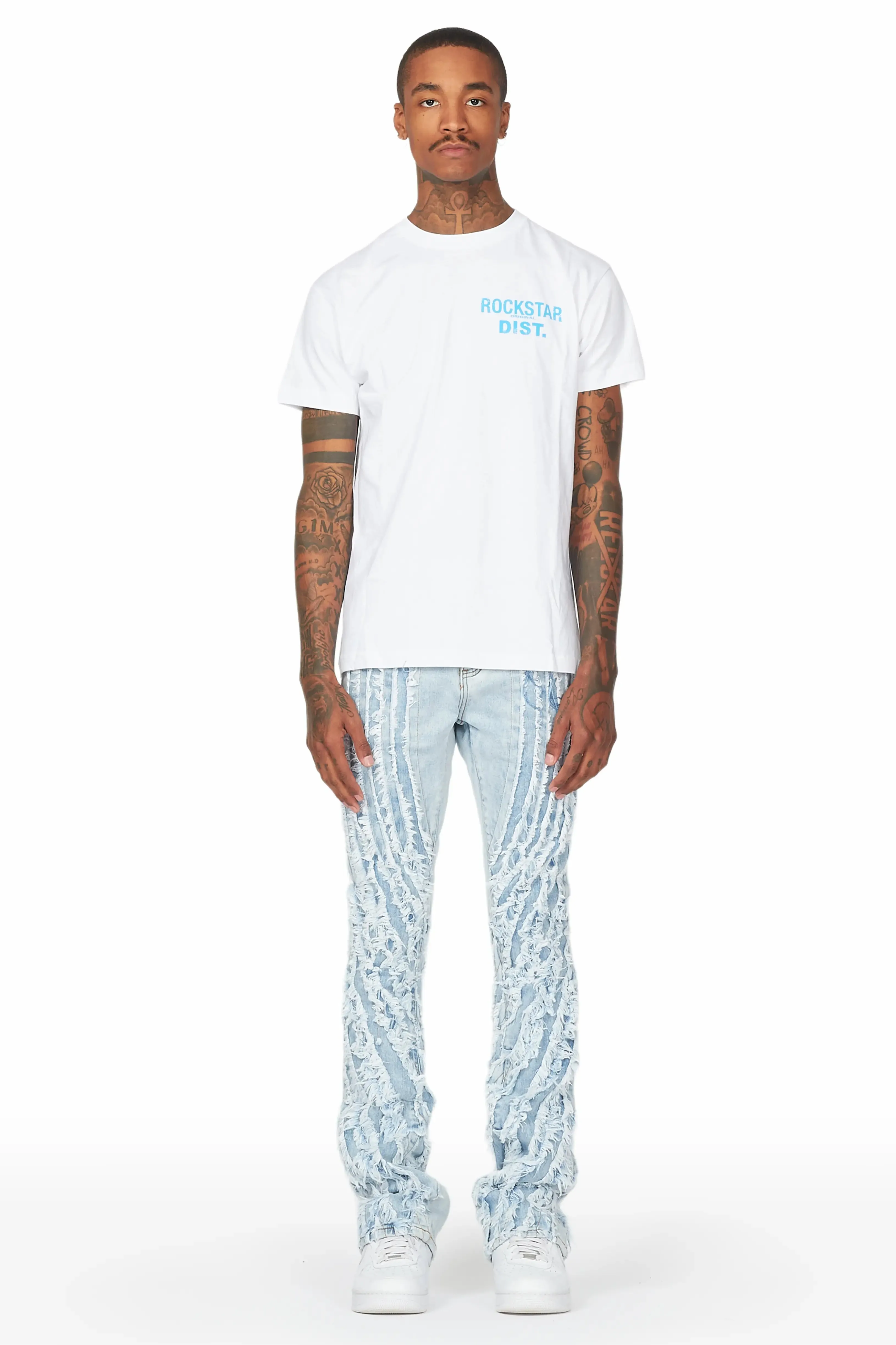 Miko Blue Stacked Frayed Jean