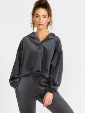 Mono B Velour Cropped Hoodie Pullover, Grey - Brands We Love