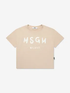 MSGM Kids Logo Print T-Shirt in Beige