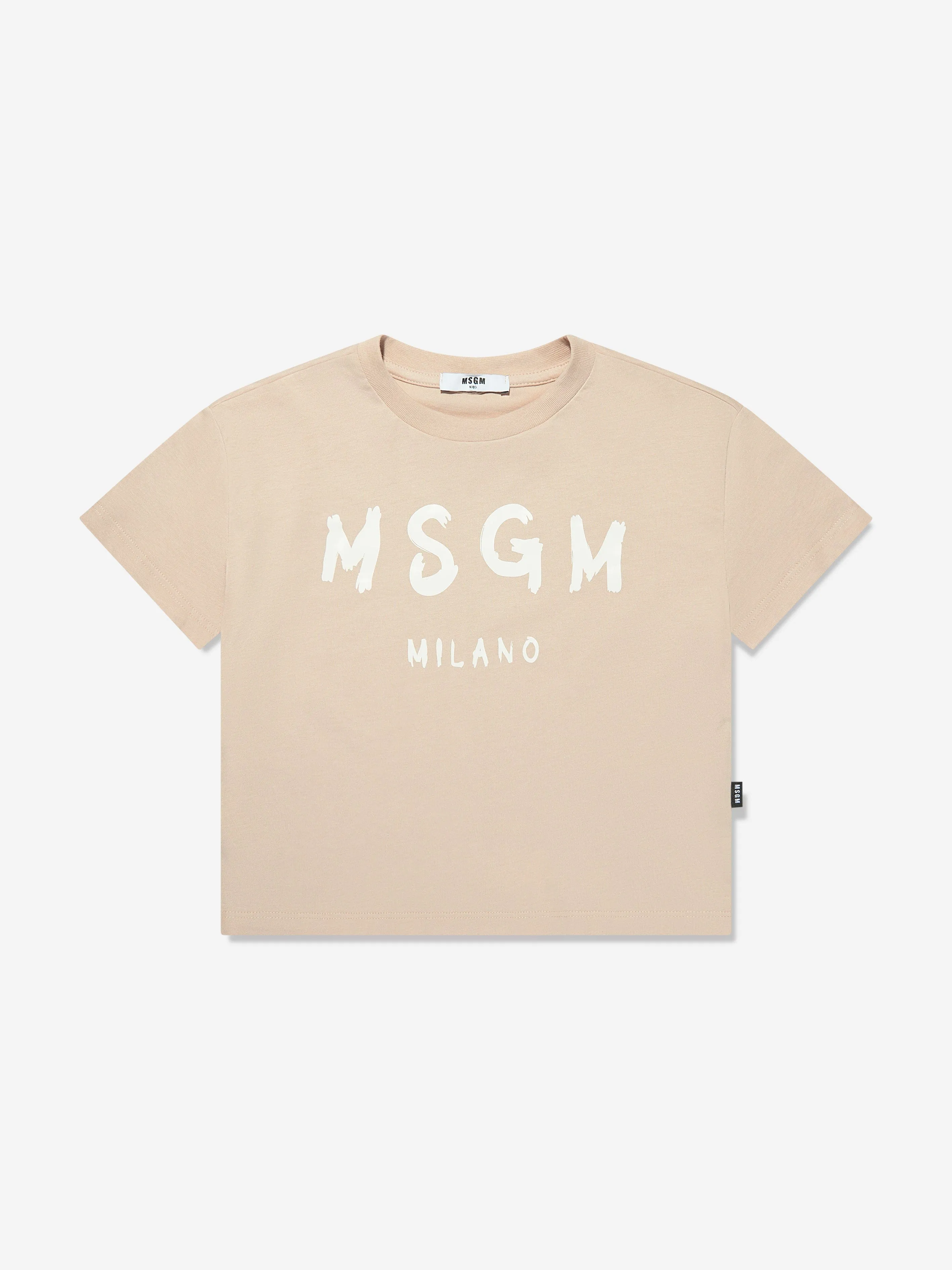 MSGM Kids Logo Print T-Shirt in Beige