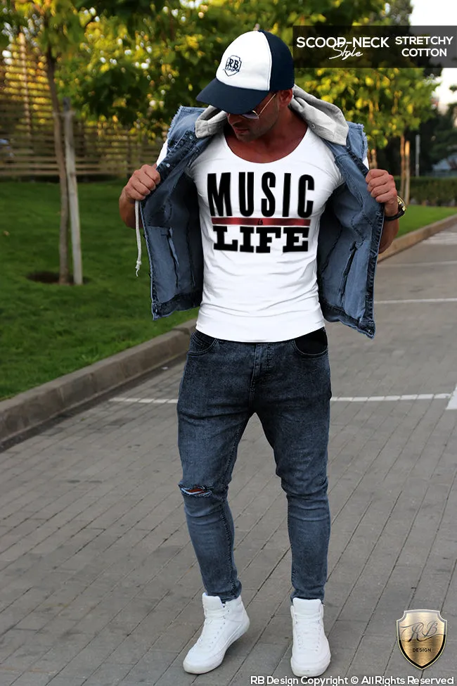 Music Is Life Men's Fashion T-shirt Dj Party Festival Tank Top MD109