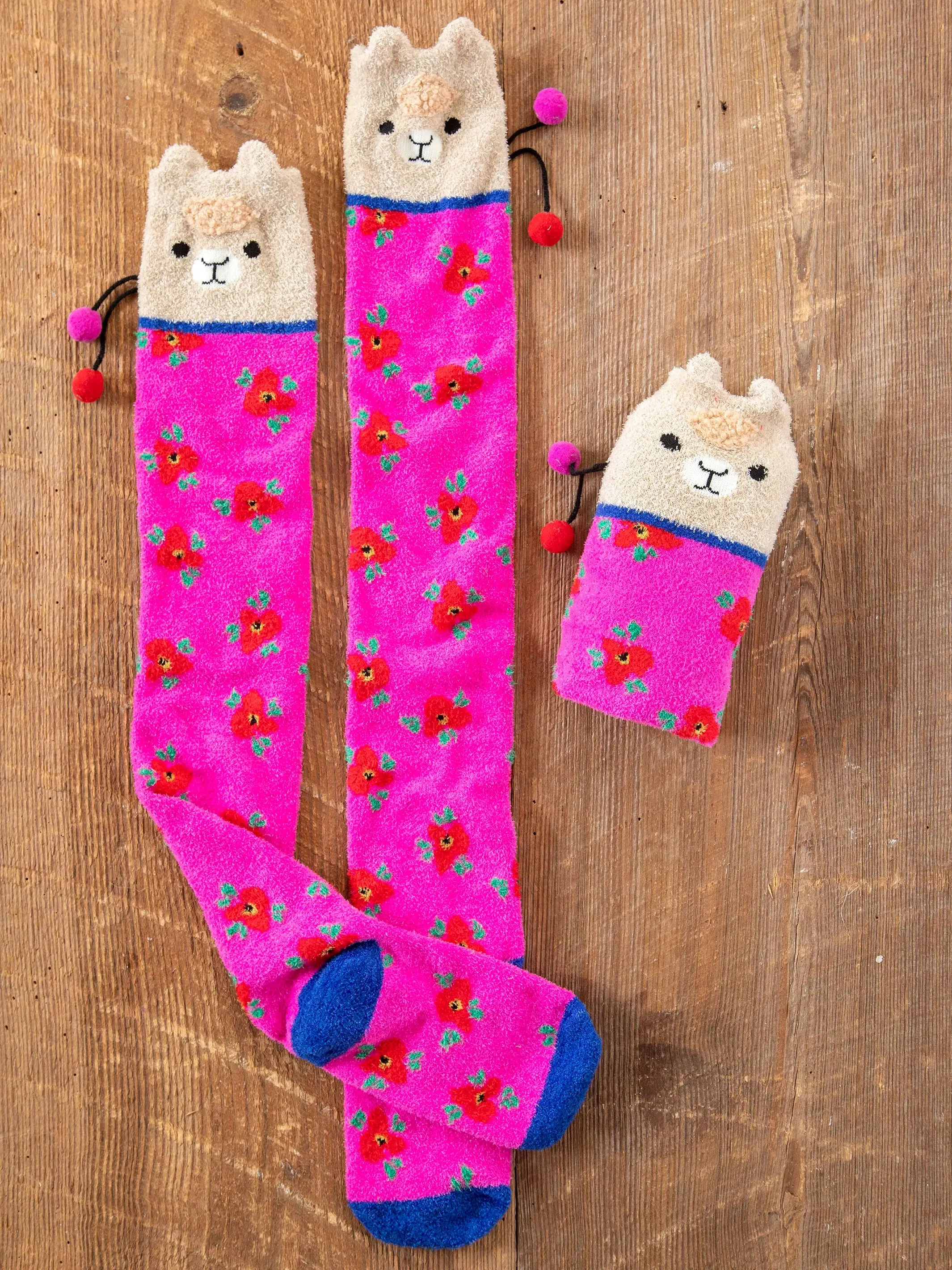 Over-the-Knee Critter Cozy Socks - Hot Pink Llama