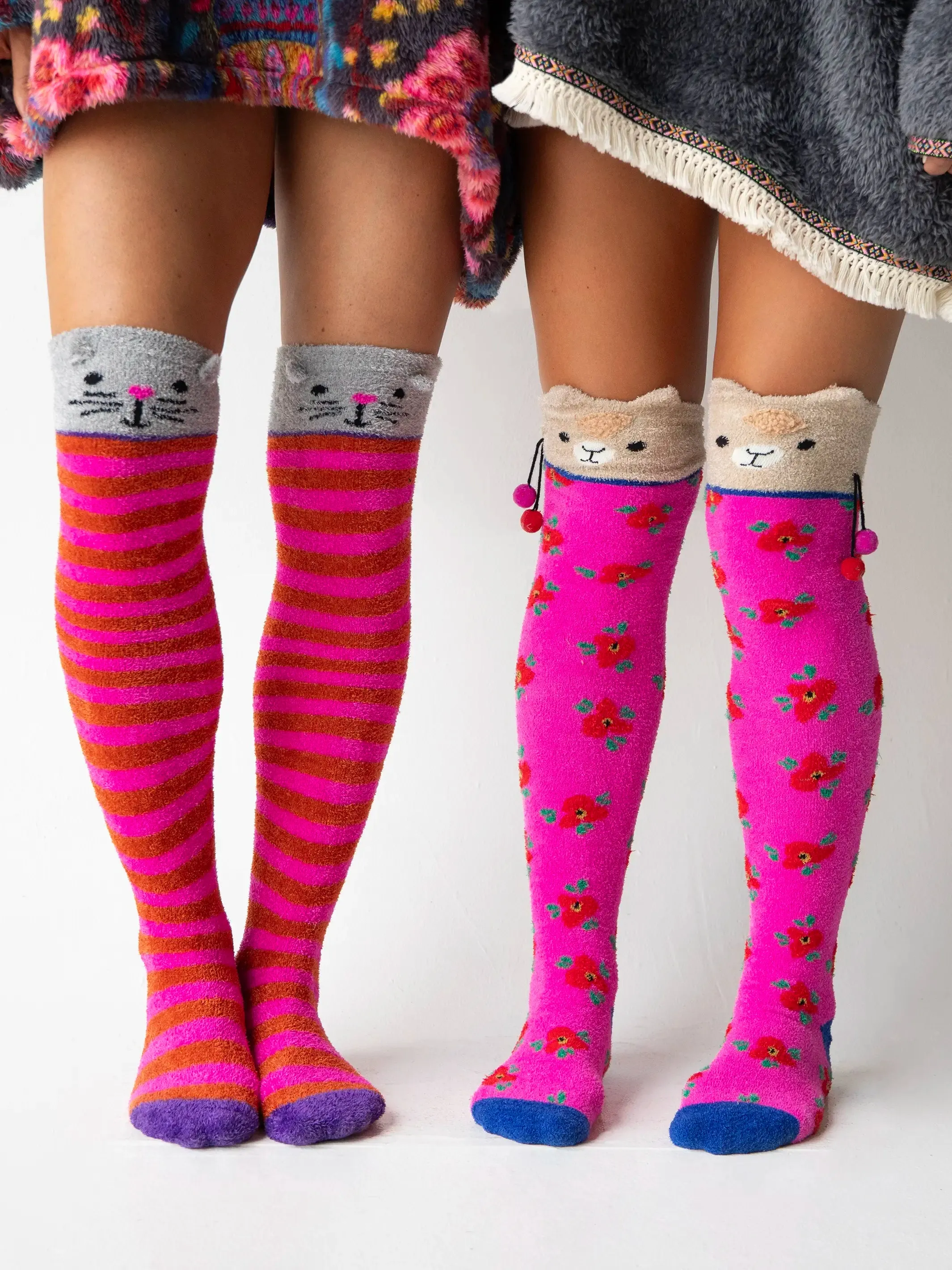 Over-the-Knee Critter Cozy Socks - Hot Pink Llama