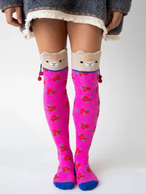 Over-the-Knee Critter Cozy Socks - Hot Pink Llama