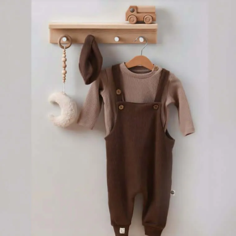 Overall   Pullover   Mütze, 3er-Set - Braun