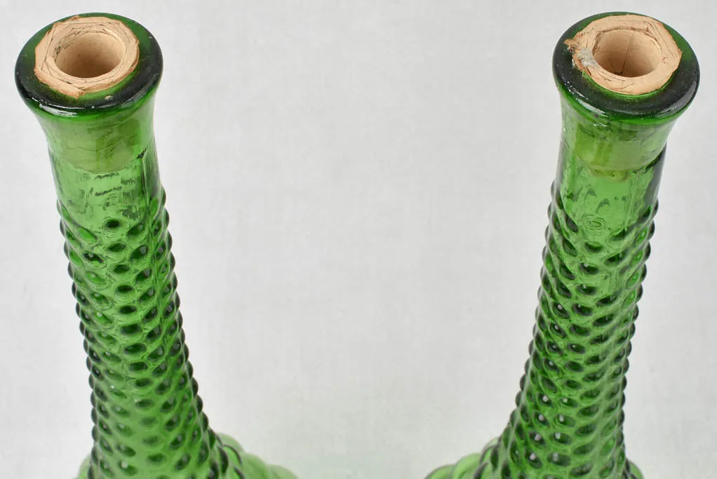 Pair of tall green glass carafes - Italian 20½"