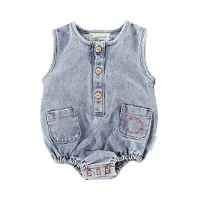 PIUPIUCHICK WASHED BLUE DENIM ROMPER