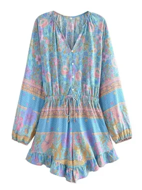 Playsuit Flowers Light Blue-Pink