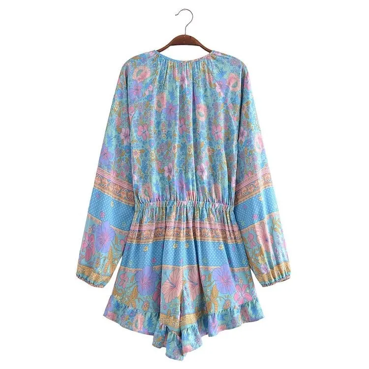 Playsuit Flowers Light Blue-Pink