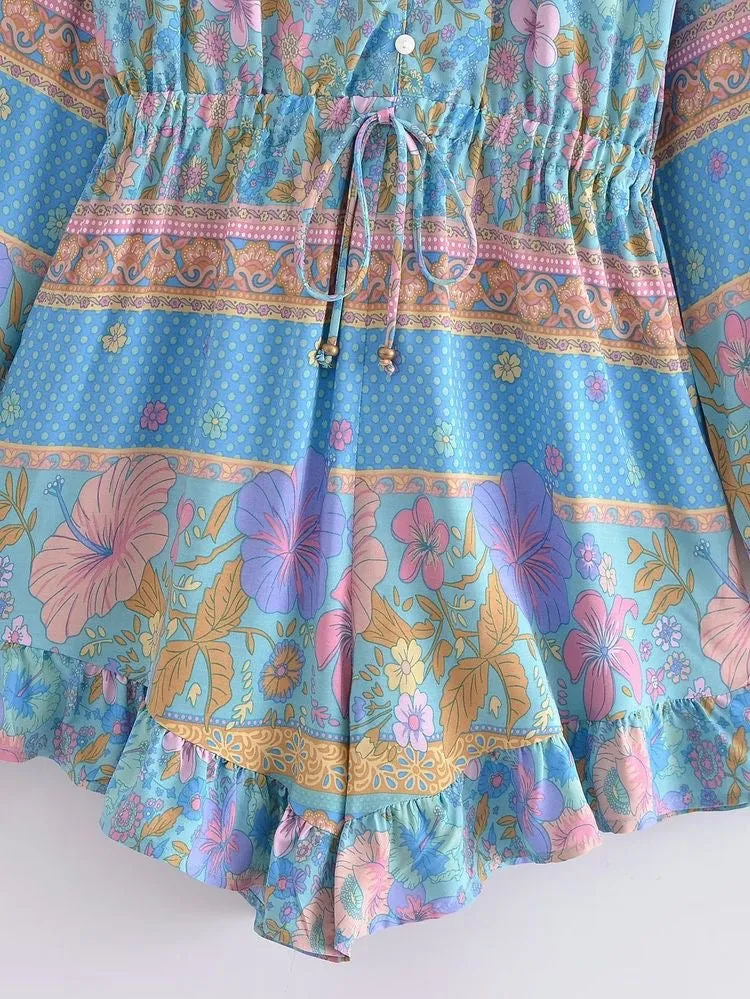 Playsuit Flowers Light Blue-Pink