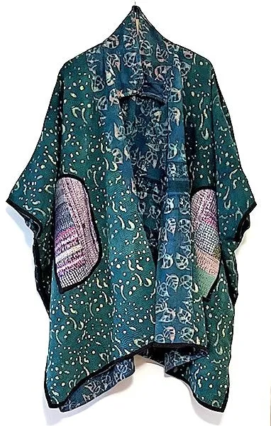 Plus Size - Specialty Collection: Hand Embroidered Short Jacket Fully Reversible. Teal