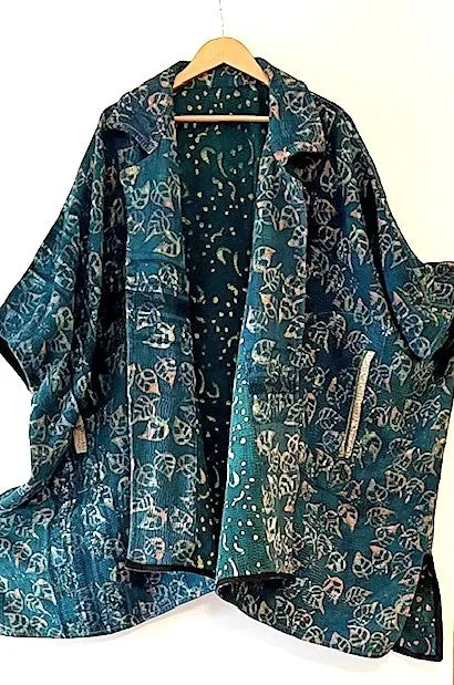 Plus Size - Specialty Collection: Hand Embroidered Short Jacket Fully Reversible. Teal