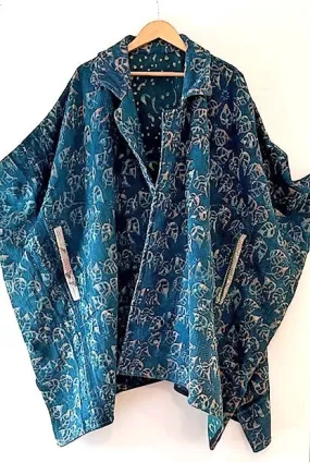 Plus Size - Specialty Collection: Hand Embroidered Short Jacket Fully Reversible. Teal
