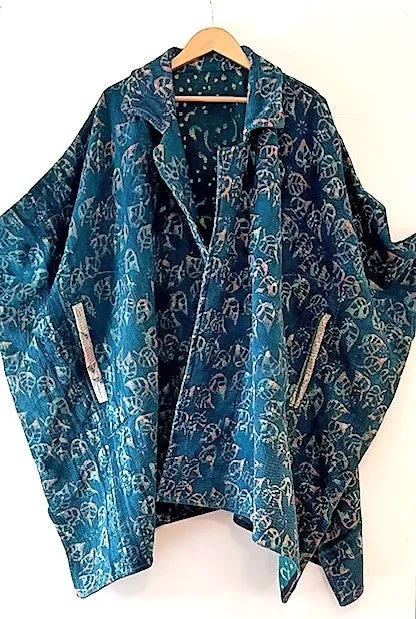 Plus Size - Specialty Collection: Hand Embroidered Short Jacket Fully Reversible. Teal