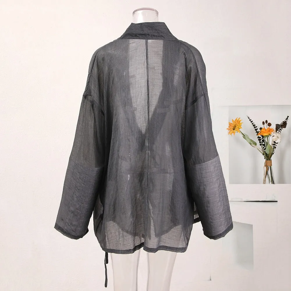 Pre Order:  Light Thin Lace Up Loose Shirt
