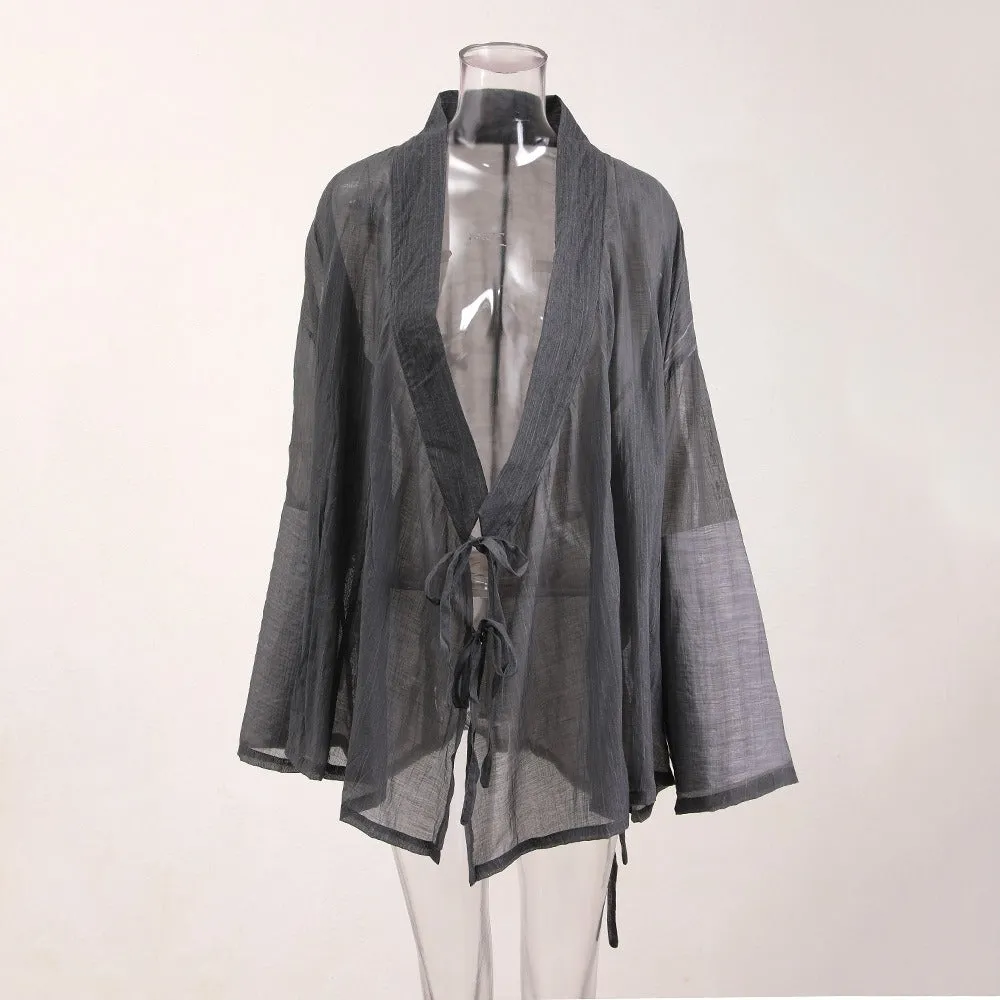 Pre Order:  Light Thin Lace Up Loose Shirt