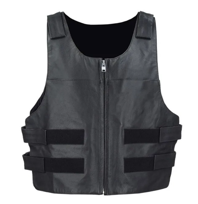 PREMIUM Tactical Style Mens Zippered Leather Club Vests