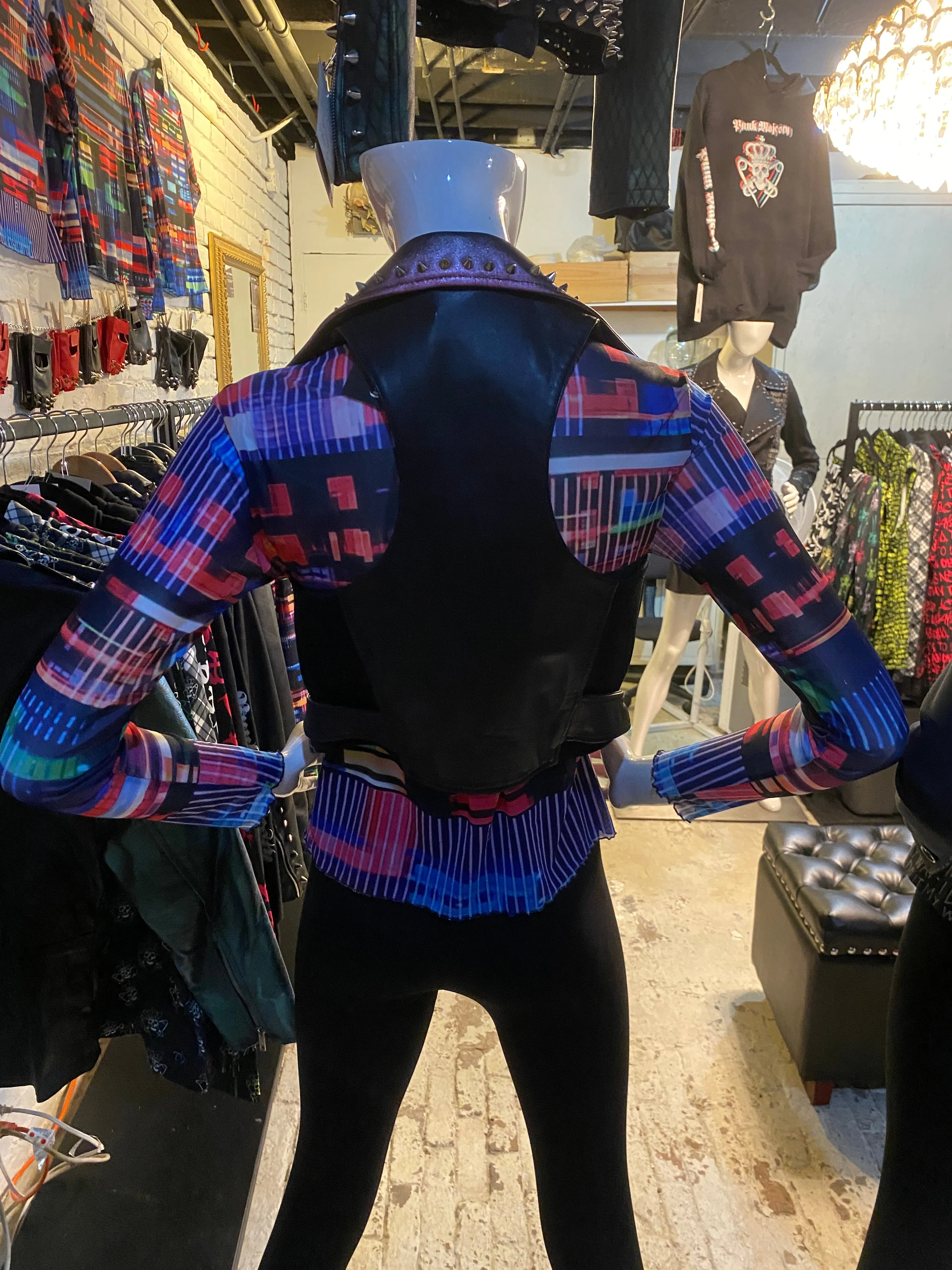 Red Metallic Detailed Studded Leather Motorcycle Biker Vest, XS
