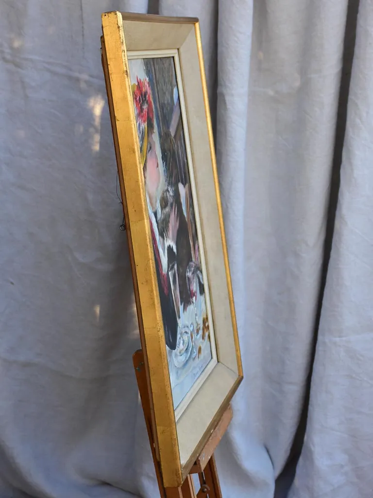 RESERVED JS - Mid century painting - interpretation of  Luncheon of the Boating Party, Renoir 21¼ x 27¼""