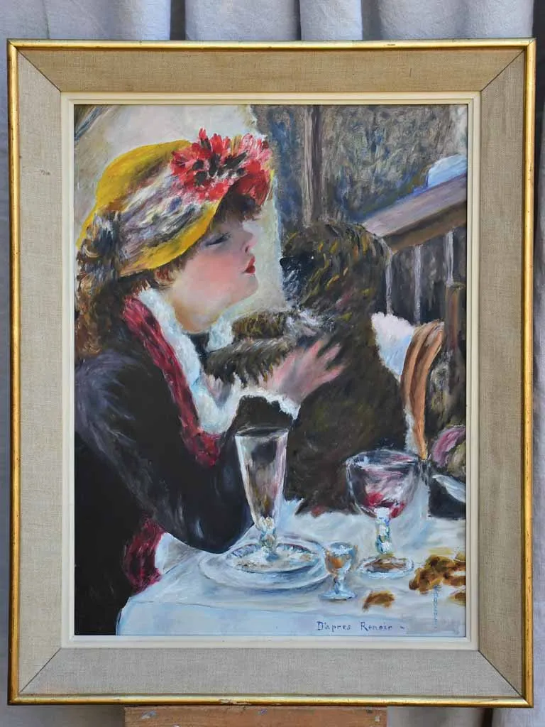 RESERVED JS - Mid century painting - interpretation of  Luncheon of the Boating Party, Renoir 21¼ x 27¼""