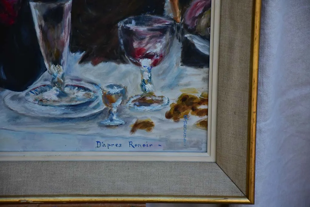 RESERVED JS - Mid century painting - interpretation of  Luncheon of the Boating Party, Renoir 21¼ x 27¼""