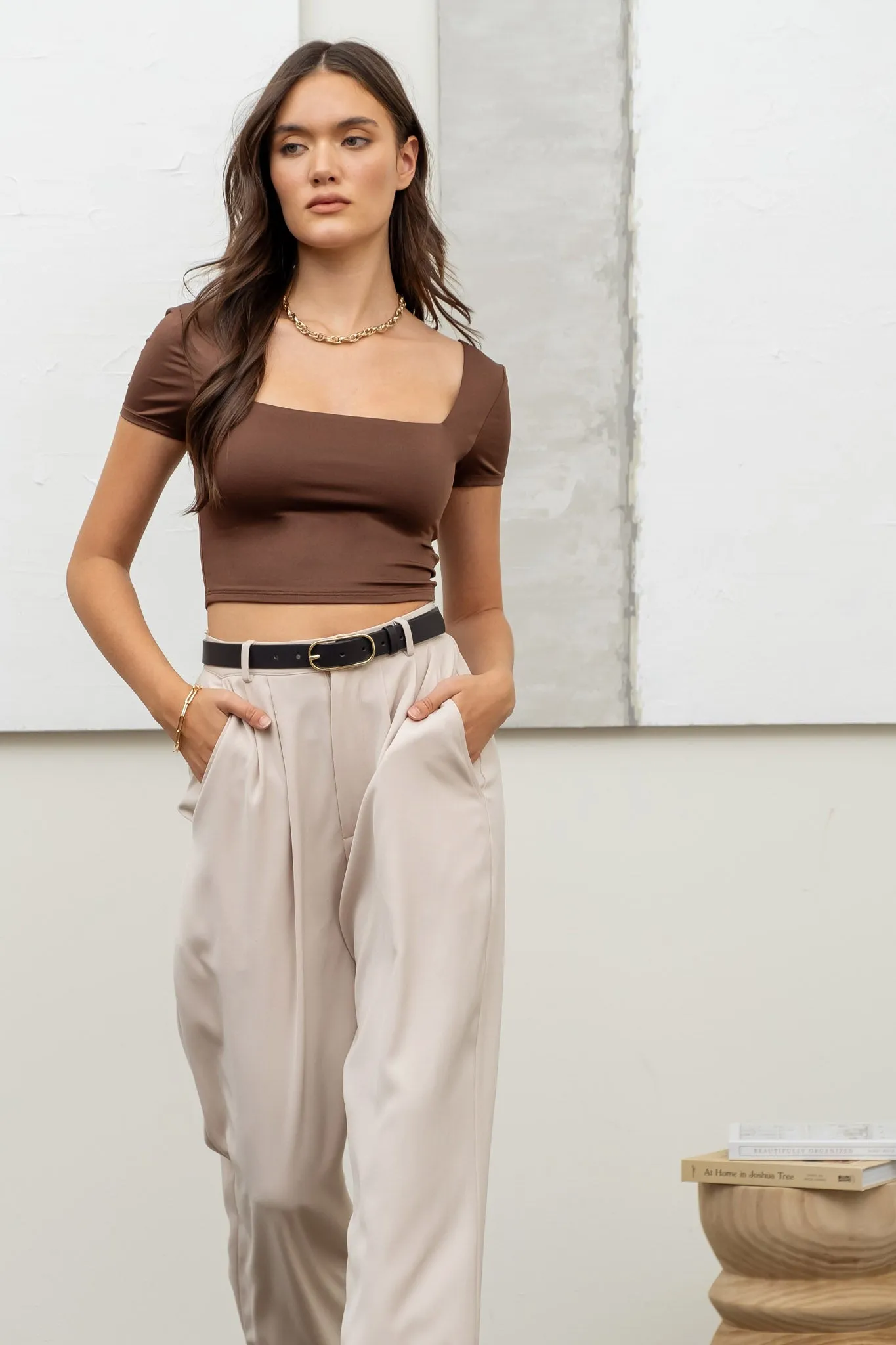 REVERSIBLE SOLID SQUARE NECK KNIT TOP