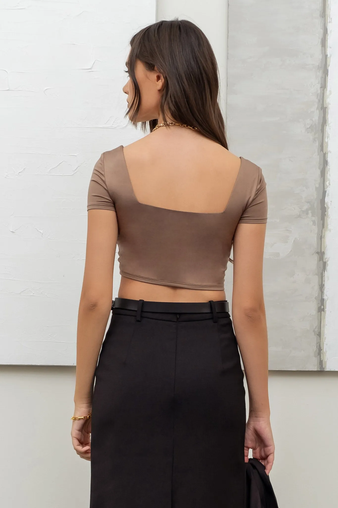 REVERSIBLE SOLID SQUARE NECK KNIT TOP