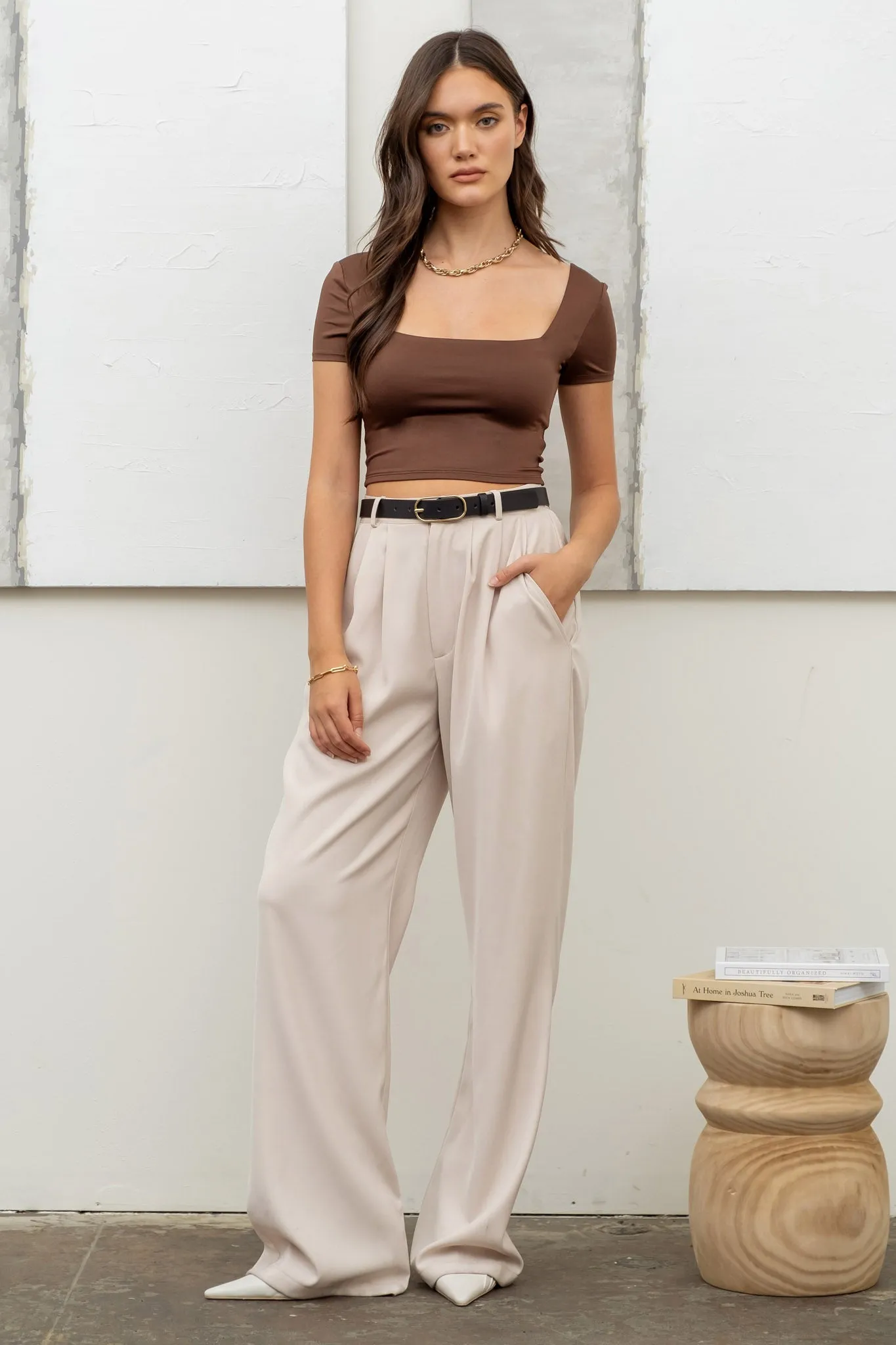 REVERSIBLE SOLID SQUARE NECK KNIT TOP