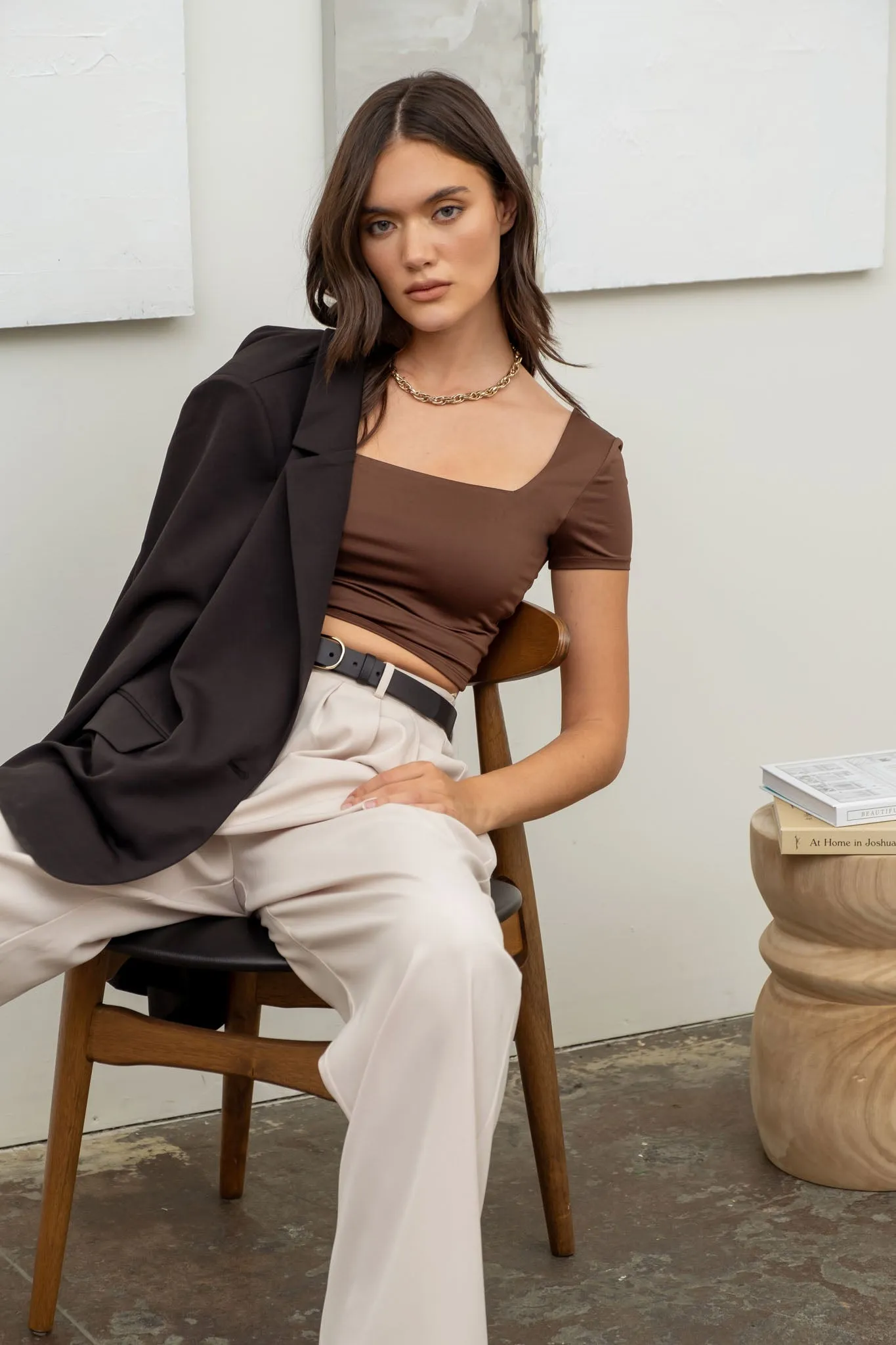 REVERSIBLE SOLID SQUARE NECK KNIT TOP